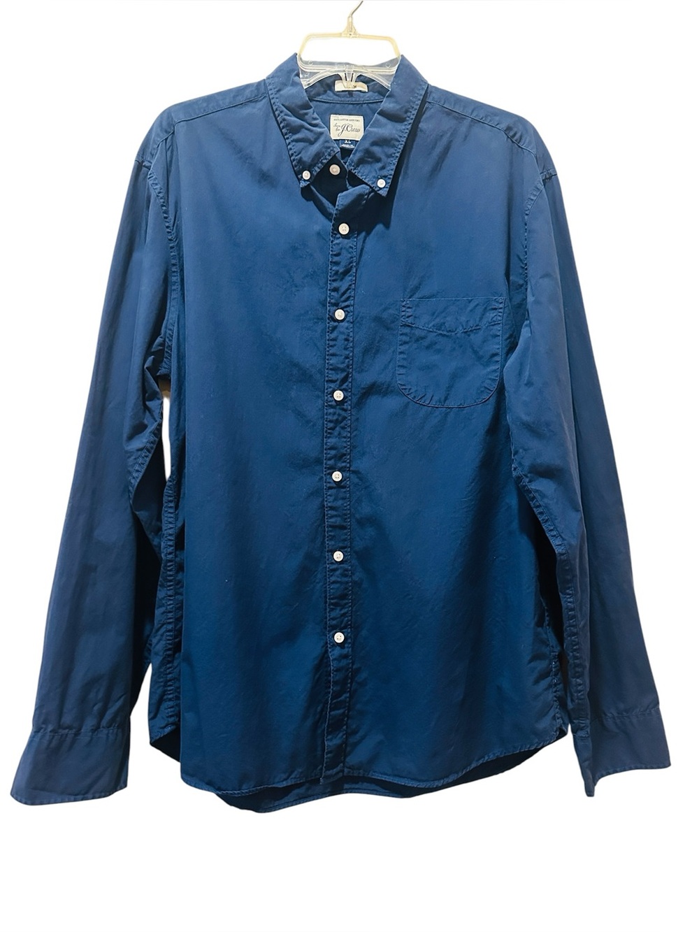 J.Crew Men's 100% Cotton Button-Down Long Sleeve Slim Dress Shirt Navy XL Preppy